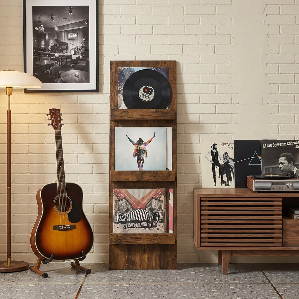 Solid Wood Freestanding Multi Layer Rack For Records Books Photos Posters