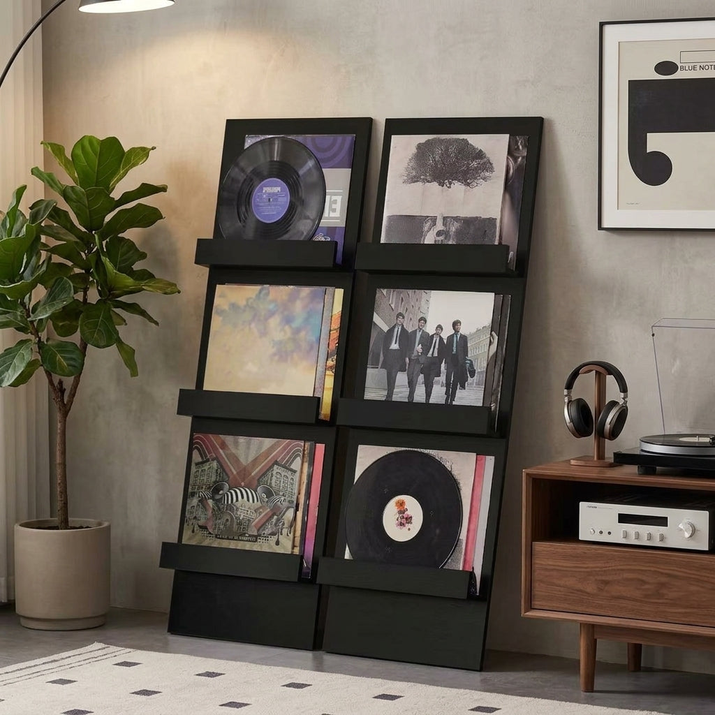 Solid Wood Freestanding Multi Layer Rack For Records Books Photos Posters