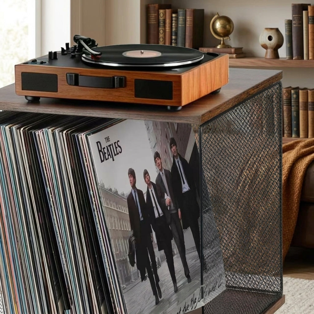 Stackable Wood Metal Vinyl Record Rack Classical Music Album File Organizer