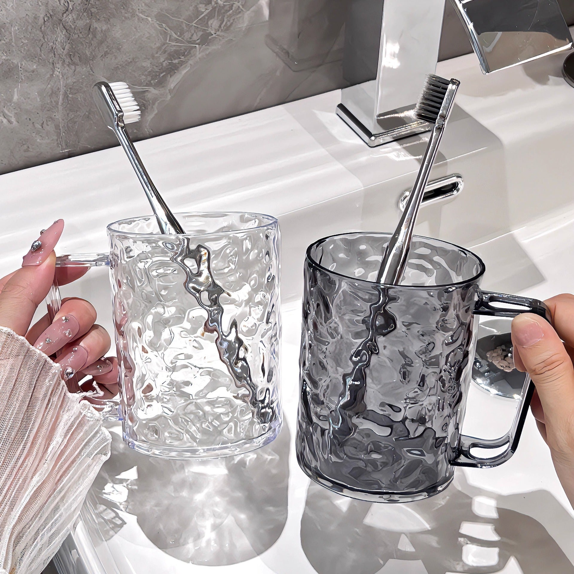 Luxury Glacial Pattern Transparent Mouthwash Cup